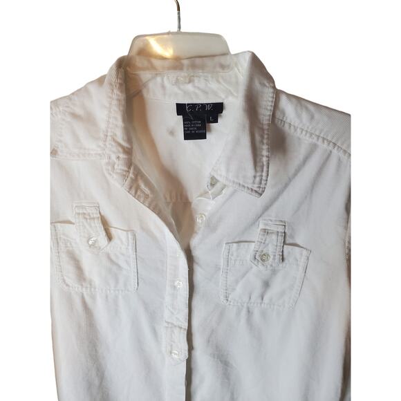 C.P.W. White Corduroy Button Down Top, Large - Picture 2 of 5